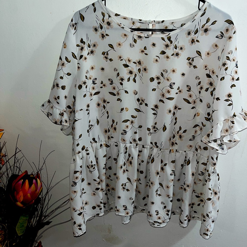 Floral Shein Curve Business Casual Top